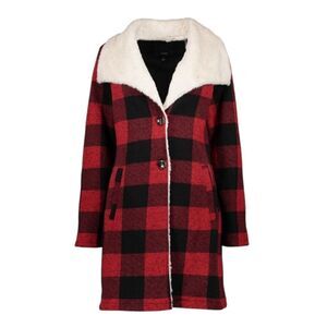 Steve Madden Cabincore Buffalo Check Plaid Red Black Women's XXL Longline Coat
